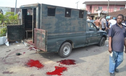 The prison van ambushed by suspected kidnappers in Warri, Delta State, on Wednesday, killing three warders.